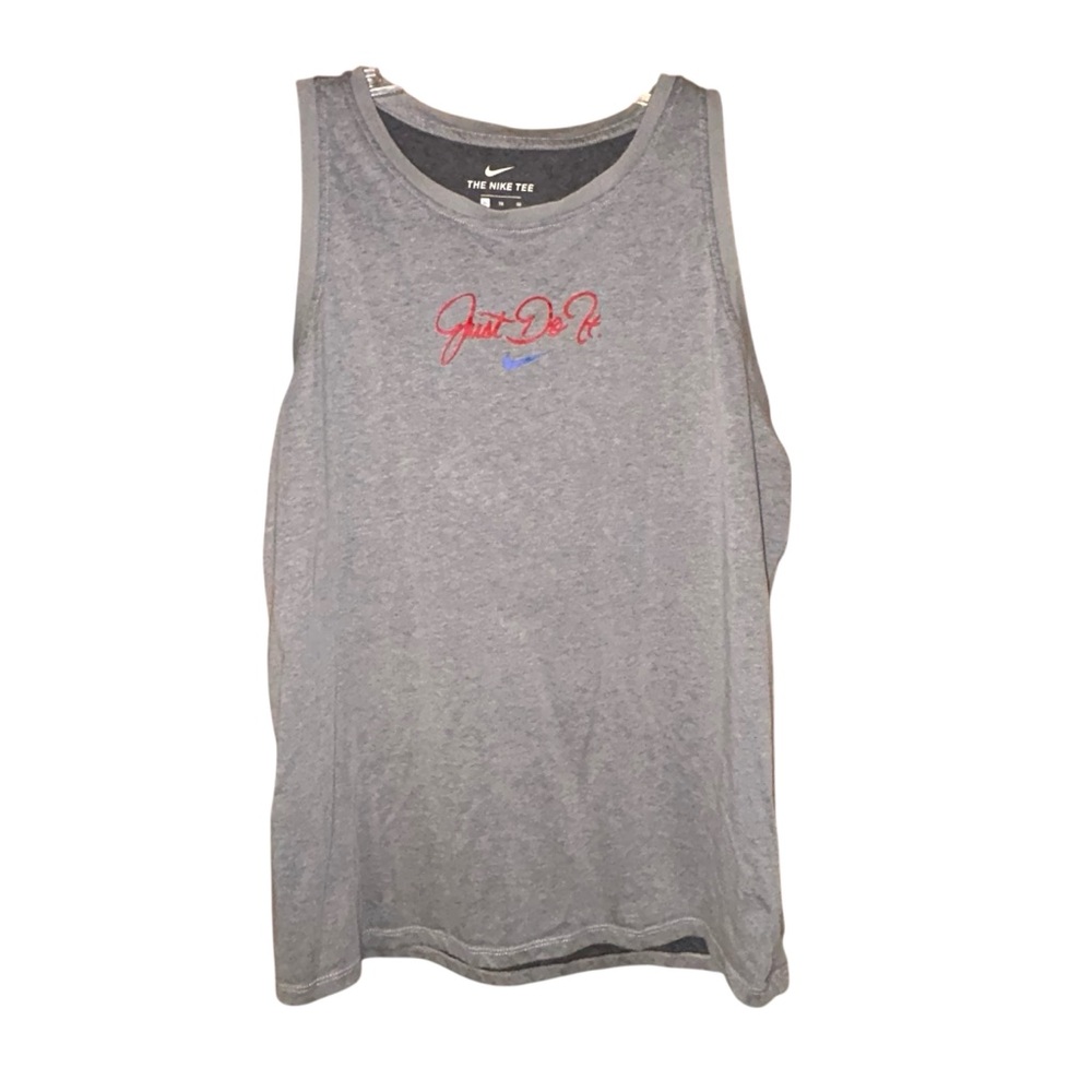 Nike Dri Fit Women’s Graphic Muscle Tee Tank Top Just Do It Sporty Gray Red XL